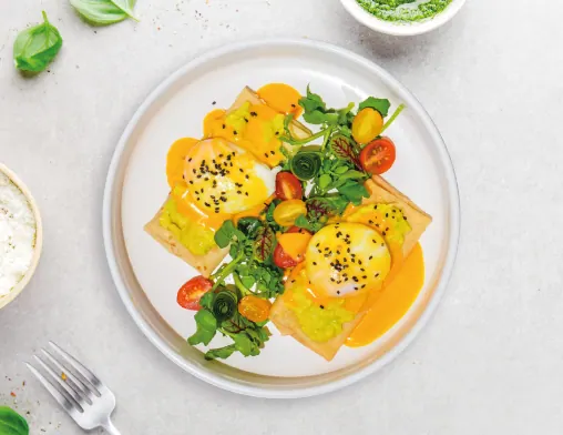 Poached Egg Crepes With Avocado at LOOP Café Pererenan