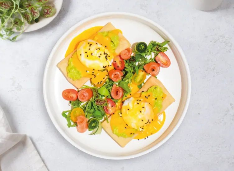 Poached Egg Crepes With Avocado & Salmon at LOOP Café Pererenan, Bali