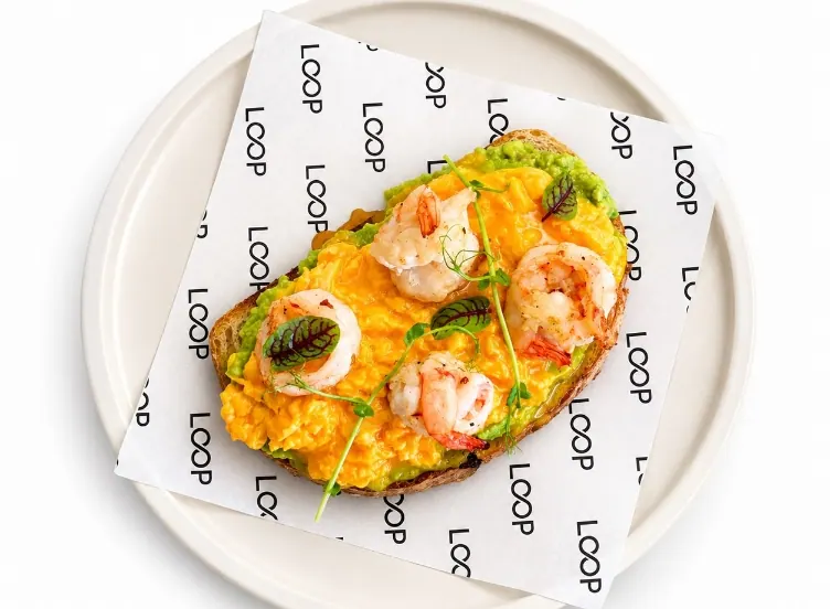Shrimp Scramble Avocado Toast at LOOP Café Pererenan, Bali