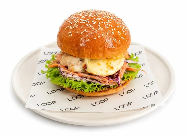 Shrimp Burger at LOOP Café Pererenan for lunch in Canggu