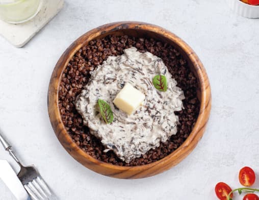 Buckwheat (grechka) with mushrooms & butter at LOOP Café