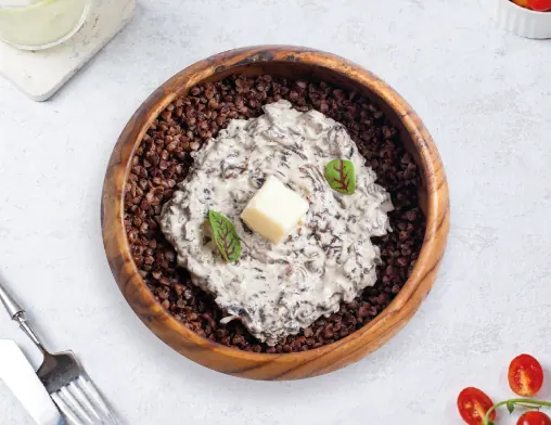 Buckwheat (grechka) with mushrooms & butter at LOOP Café